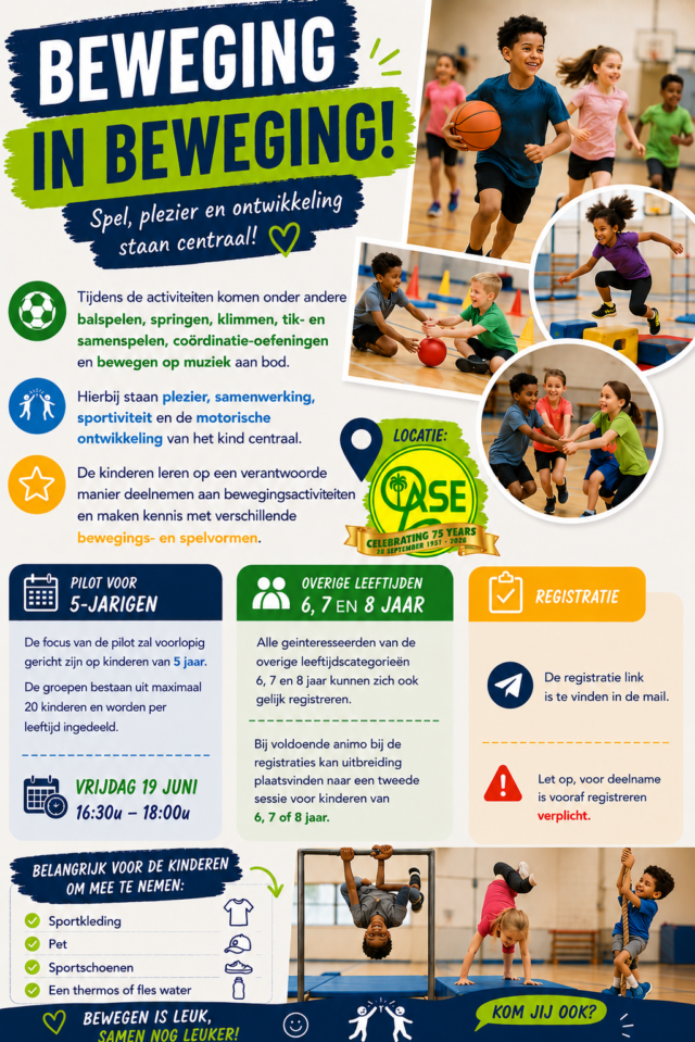 Bewegingsonderwijs Oase 2026 vrijdag 19 juni van 16:30u tot 18:00u